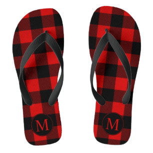 Rode en zwarte buffel gespeeld met monogram teenslippers