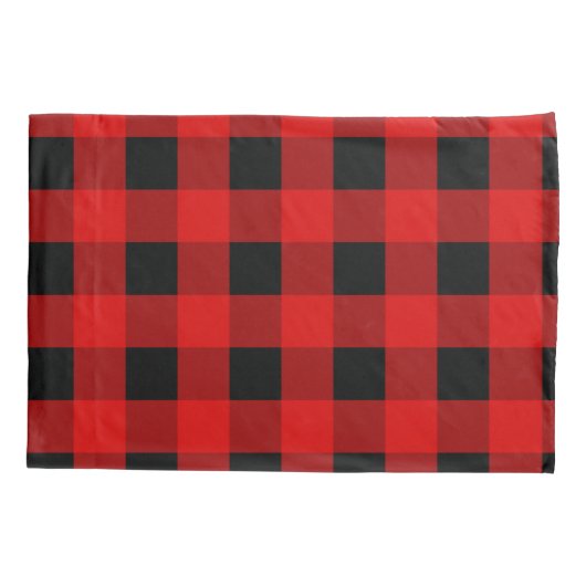 Rode en zwarte buffelbakkersgingham kussensloop (Achterkant-Links)