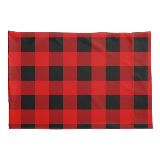 Rode en zwarte buffelbakkersgingham kussensloop (Achterkant-Rechts)