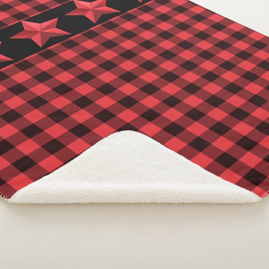 Rode en zwarte buffelplaat met rode sterren sherpa deken (3/4)