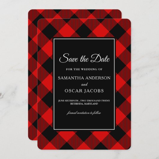 Rode en zwarte buffelplaat save the date (Voorkant / Achterkant)