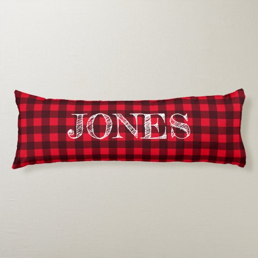 Rode en zwarte buffelplaid gepersonaliseerd lichaamskussen (Voorkant)
