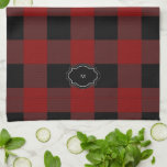 Rode en zwarte buffelplaid monogrammed theedoek<br><div class="desc">Rustiek zwart en rood buffel plaid patroon,  persoonlijke keukenhanddoek U kunt het personaliseren en uw eigen monogram toevoegen</div>