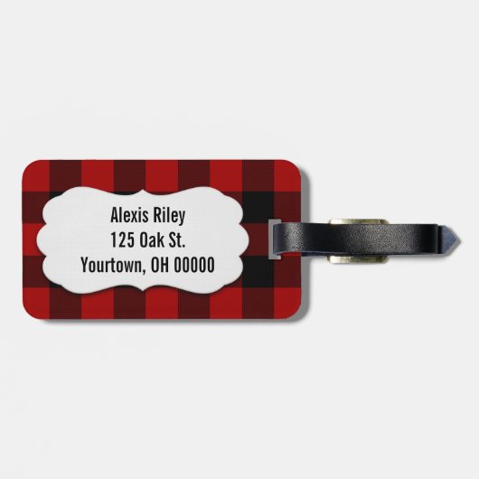rode en zwarte buffelpleister bagagelabel (Achterkant horizontaal)