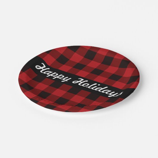 Rode en zwarte buffelpleister, prettige feestdagen papieren bordje (Gekanteld)