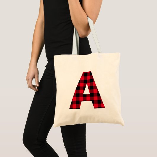 Rode en zwarte buffelruit Bold letter A monogram Tote Bag (Voorkant (product))