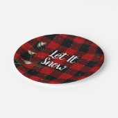 Rode en zwarte buffels laten sneeuwvlokken papieren bordje (Gekanteld)