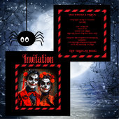 Rode en zwarte Caricatuur Dia de los Muertos koppe Kaart