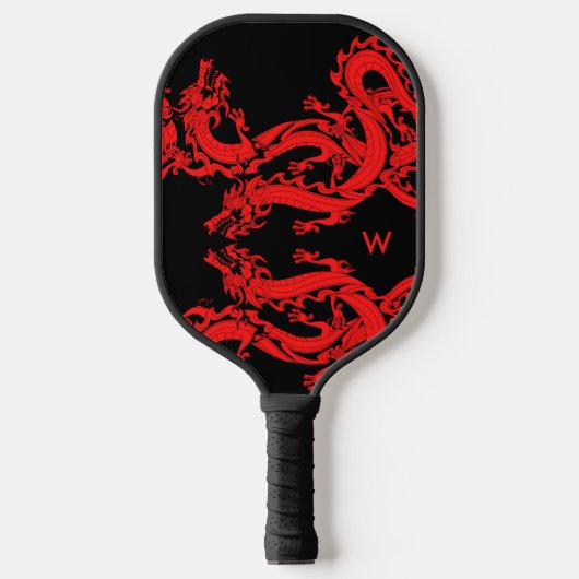 Rode en zwarte Chinese dragons toevoegen Monogram Pickleball Paddle (Voorkant)