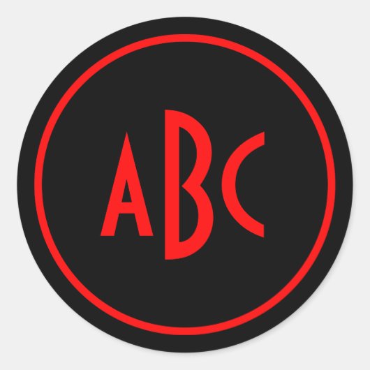 Rode en Zwarte Cirkel Monogram Ronde Sticker (Voorkant)