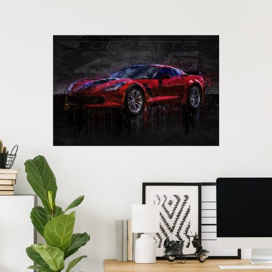 Rode en zwarte Corvette Z06 Poster (Thuiskantoor)