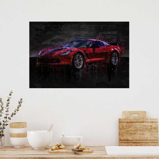 Rode en zwarte Corvette Z06 Poster (Keuken)