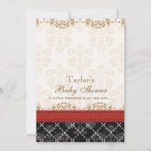 RODE EN ZWARTE DAMASK BABY CARRIAGE BABY SHOWER KAART (Achterkant)