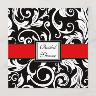 Rode en zwarte Damask Bridal Shower-uitnodigingen Kaart