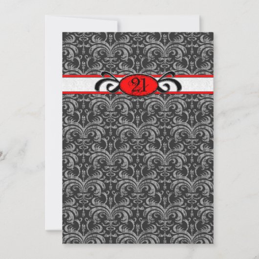 Rode en zwarte Damask Gothic Birthday Party Kaart (Voorkant)