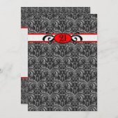 Rode en zwarte Damask Gothic Birthday Party Kaart (Voorkant / Achterkant)