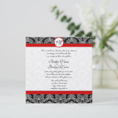Rode en zwarte Damask Swirls Wedding Uitnodiging (Staand voorkant)