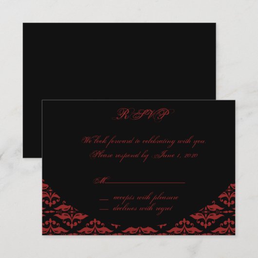 Rode en Zwarte Damast Gotische Reactiekaart Kaart (Voorkant / Achterkant)