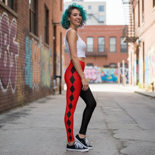 Rode en Zwarte Diamanten Harlekijn Leggings