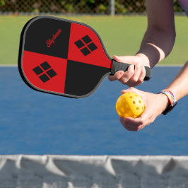 Rode en Zwarte Diamanten | Moderne Geometrische Vo Pickleball Paddle