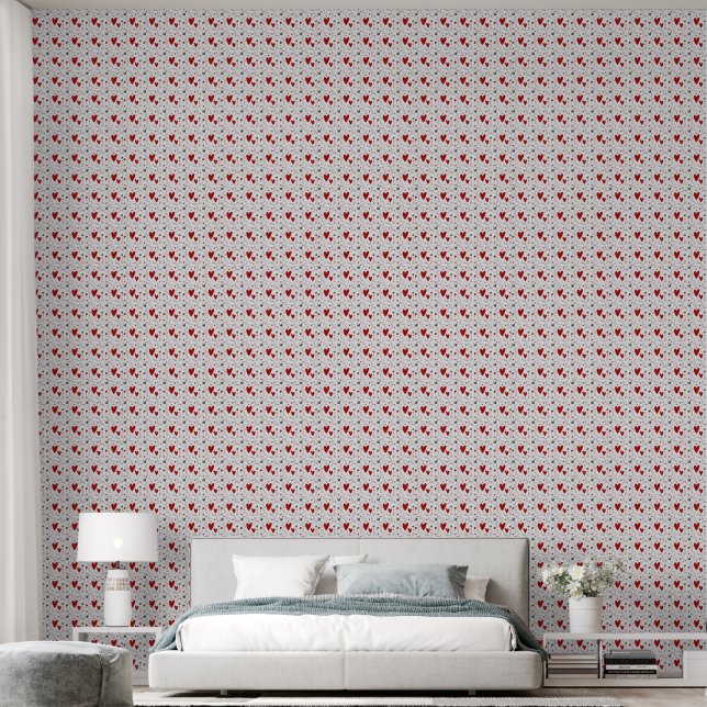 Rode en Zwarte Doodle Harten Liefde  Behang (Slaapkamer)