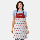 Rode en Zwarte Doodle Harten Retro Aangepaste Naam Schort (Gedragen)