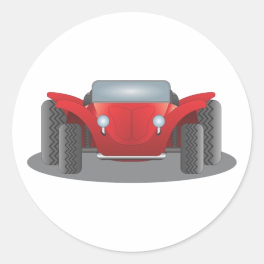 Rode en zwarte duinbuggy aan de voorzijde ronde sticker (Voorkant)