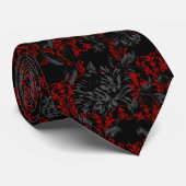 Rode en zwarte Floral Damask Gothic Wedding Stropdas (Opgerold)