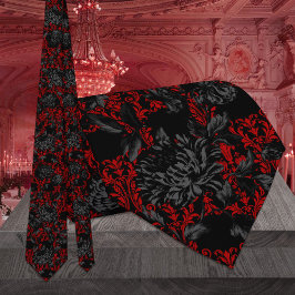 Rode en zwarte Floral Damask Gothic Wedding Stropdas