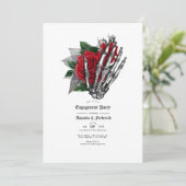 Rode en zwarte Floral Gothic Engagement Party Kaart (Staand voorkant)