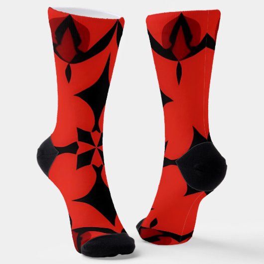 Rode en zwarte geometrische Abstracte kunst Sokken (Gebogen)