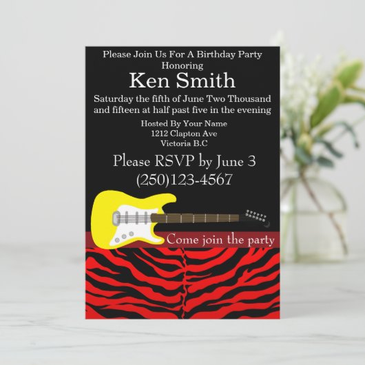 Rode en zwarte gitaaruitnodiging kaart (Staand voorkant)