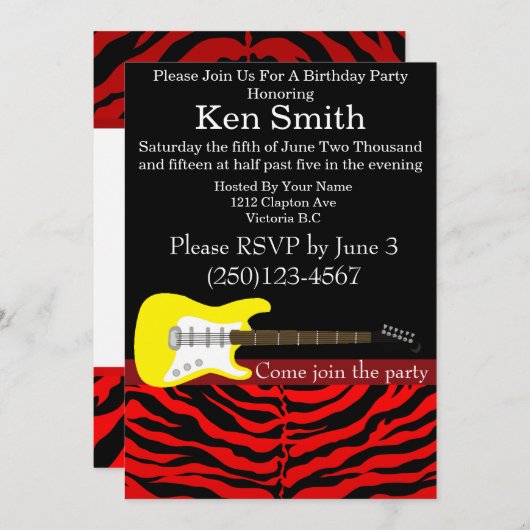 Rode en zwarte gitaaruitnodiging kaart (Voorkant / Achterkant)