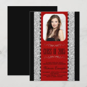 Rode en zwarte glitter afstudeeruitnodigingen kaart (Voorkant / Achterkant)