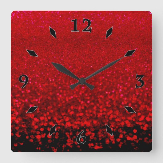 Rode en zwarte glitter Ombre Vierkante Klok (Voorkant)