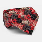 Rode en zwarte Gothic Waterverf Bloemen Stropdas (Opgerold)