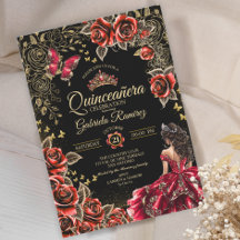 Rode en Zwarte Gouden Tiara Rozen Quinceañera