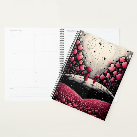 Rode en zwarte grillige moeder en kind harten planner (Display)