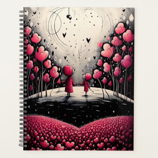 Rode en zwarte grillige moeder en kind harten planner (Voorkant)