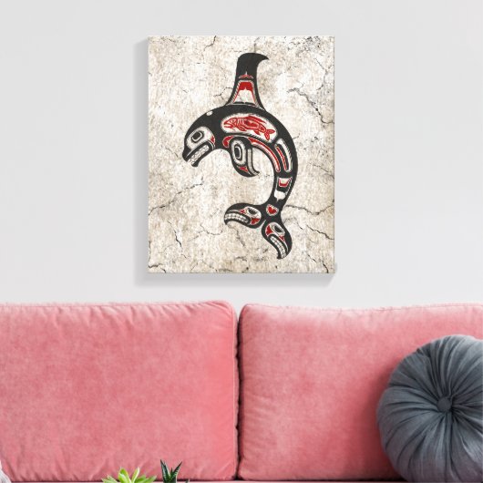 Rode en zwarte Haida Spirit Killer Whale Canvas Afdruk (Insitu (Woonkamer))