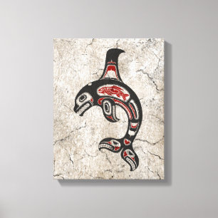 Rode en zwarte Haida Spirit Killer Whale Canvas Afdruk