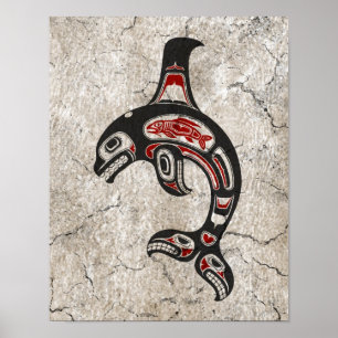 Rode en zwarte Haida Spirit Killer Whale Poster