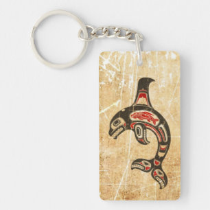 Rode en zwarte Haida Spirit Killer Whale Sleutelhanger