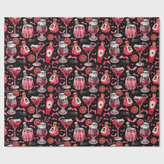 Rode en zwarte Halloween cocktails en drankjes Cadeaupapier (Vlak)