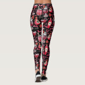 Rode en zwarte Halloween cocktails en drankjes Leggings (Achterkant)