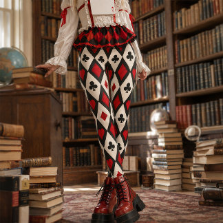 Rode en Zwarte Harlekijn Speelkaarten Deck Diamant Leggings