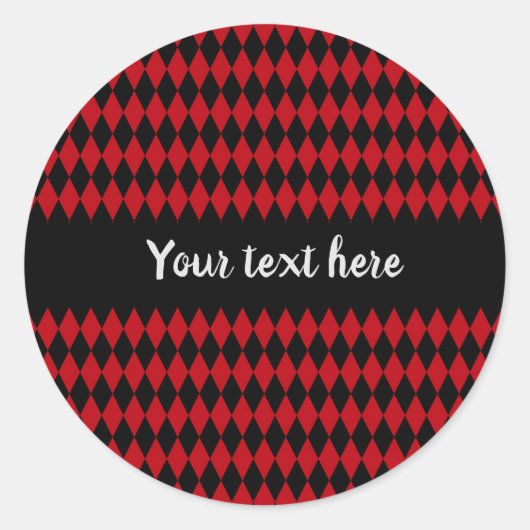 Rode en zwarte  Harlequin Ronde Sticker (Voorkant)