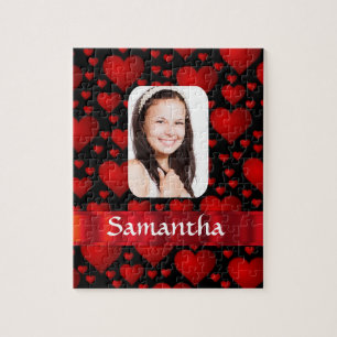 Rode en zwarte hart gepersonaliseerde foto legpuzzel