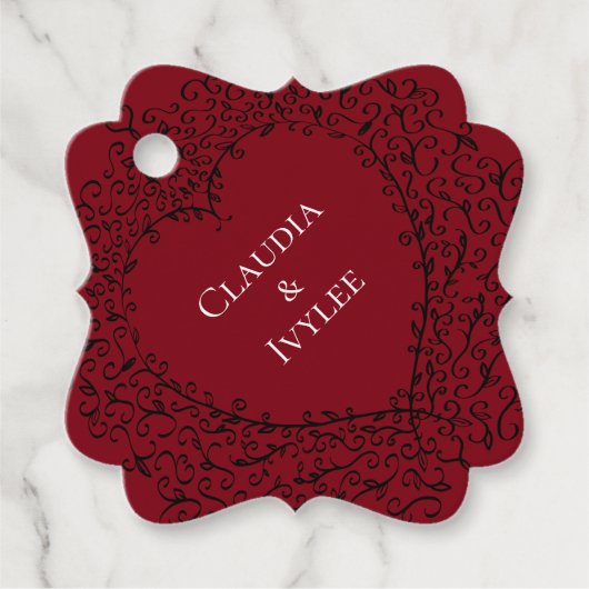 Rode en Zwarte Hart Gotische Bruiloft Favor Labels (Voorkant)