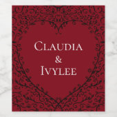 Rode en Zwarte Hart Gotische Bruiloft Wijn Labels Etiket (Enkel label)